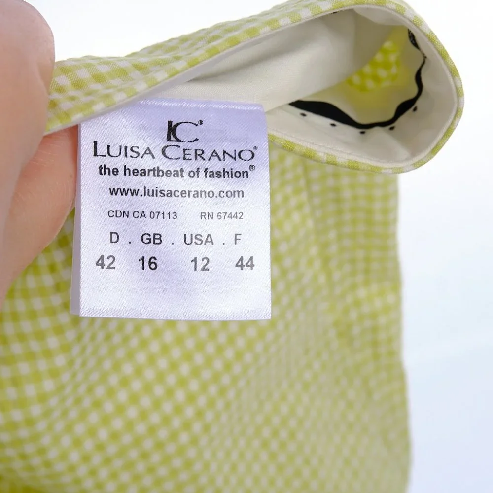 Luisa Cerano Lime Checkered Seersucker Crop Pants Size 12 - Picture 5 of 7